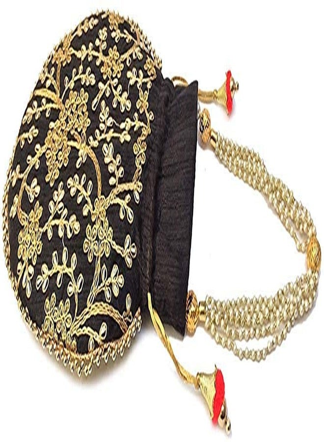 STLYZ Women's Potli Bag (Set Of 2) Rajasthani Style Silk Potli Handbag Wristlet Clutch Batwa Golden Work Embroidery Potli Wedding Gift For Ladies Ethnic Women Fashion Potli - Image 3